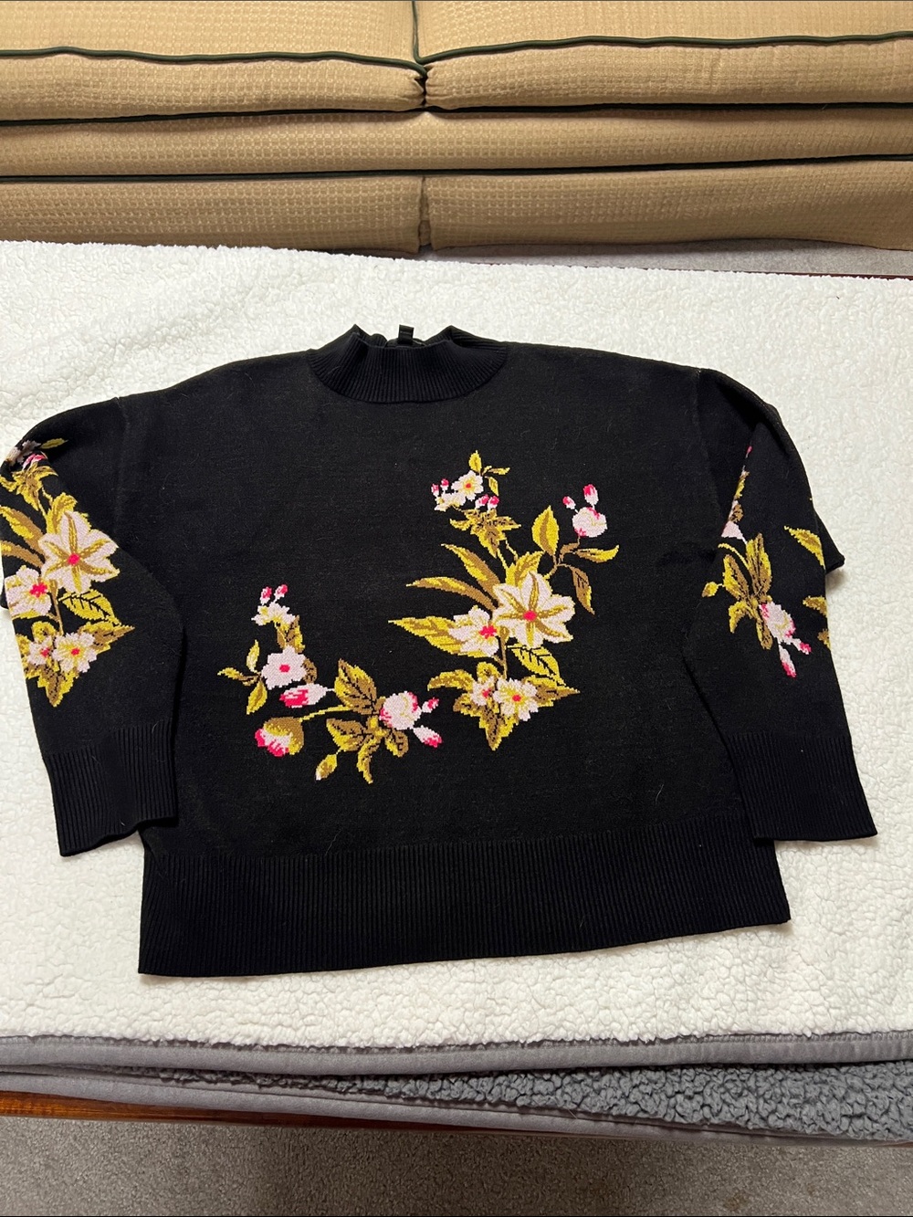 Marc New York Black Floral Black Mock Neck Sweater XL